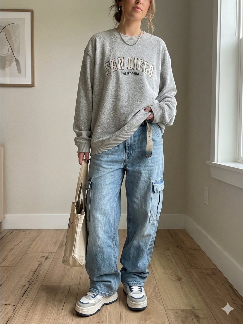 Pacific & Co. San Diego California Embroidered Crewneck Sweatshirt Grey Medium